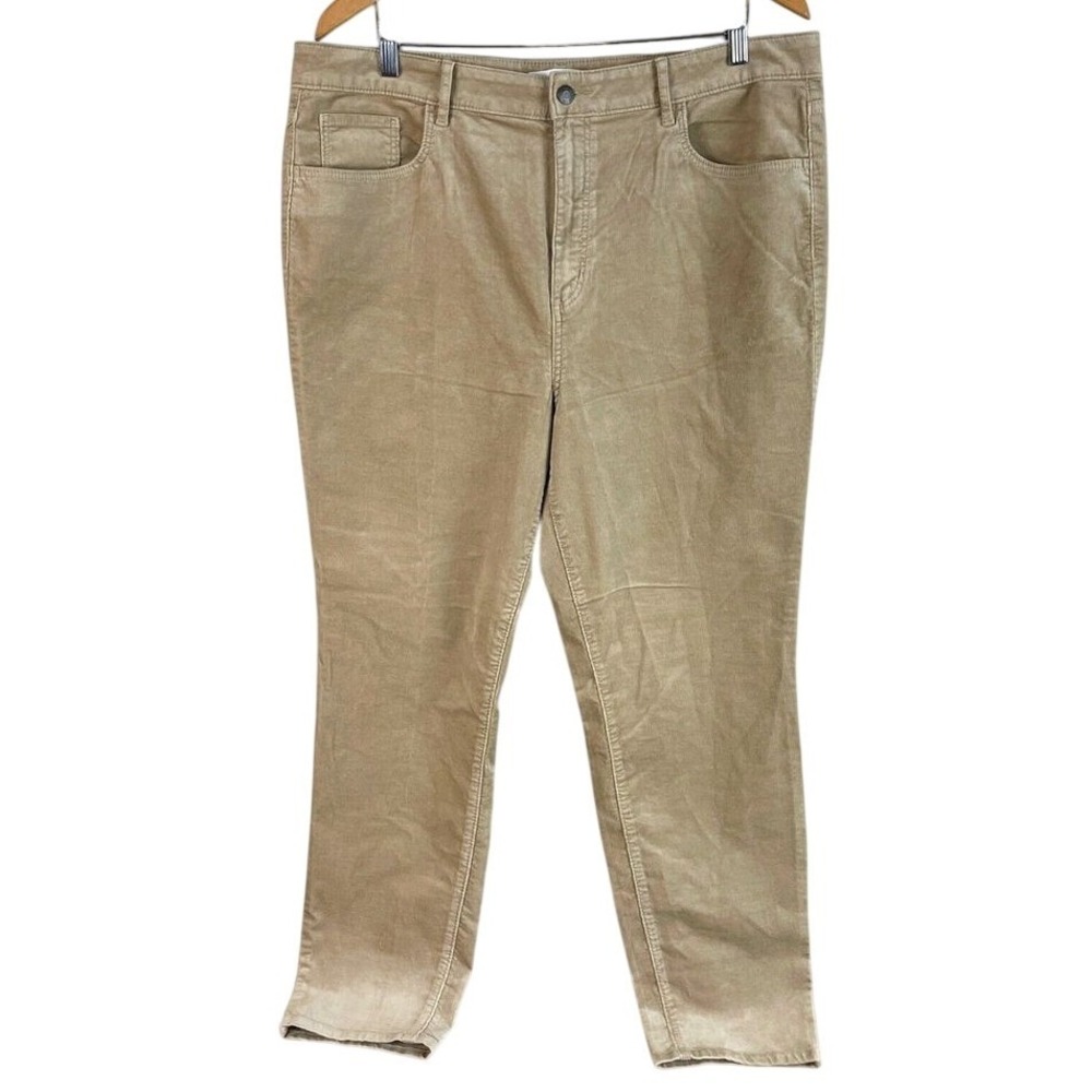 LOFT Corduroy Pants Women 34/18 Tan High Rise Curvy Skinny Khaki Soft Stretch
